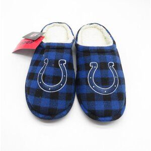 Indianapolis Colts Blue Black Checkered Fleece Slippers White Sherpa Lining 7-8